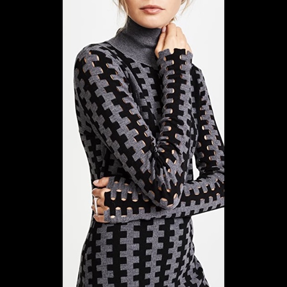DIANE VON FURSTENBERG Turtleneck Long-sleeve Knit Intarsia Midi Dress - Picture 4 of 6